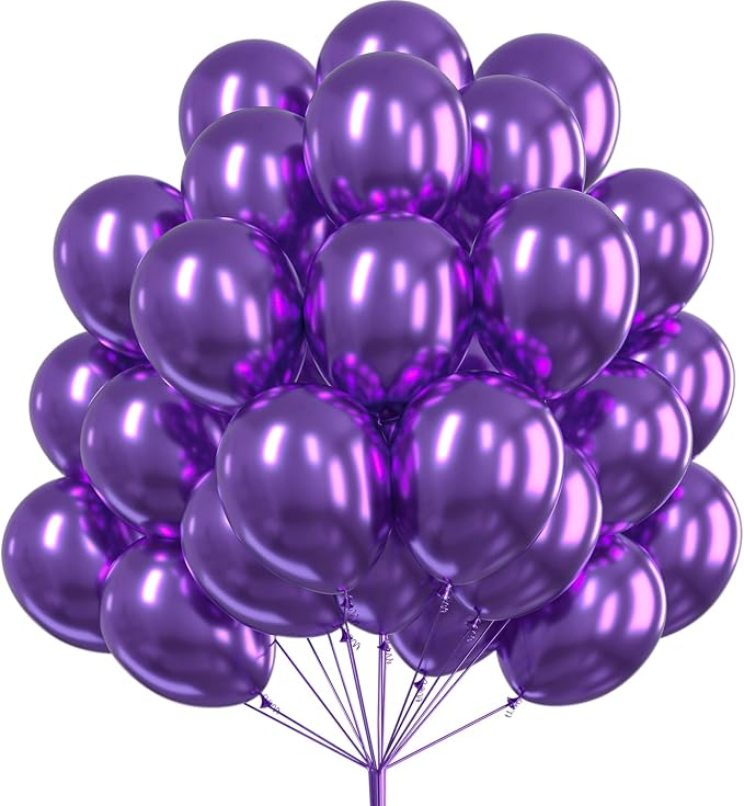 PartyWoo Metallic Purple Balloons 50pcs Chrome Purple Color 12 Inch | Balloons by PartyWoo