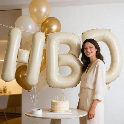 40 Inch Cream HBD Balloons for Boho Birthday Party Decorations, Giant Beige HBD - Image 4