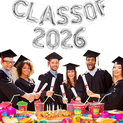 TONIFUL Silver Class of 2026 Graduation Balloon Banners Foil Balloons - Image 5