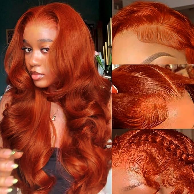 AMIRTY 220% Density Orange Ginger Lace Front Wigs Human Hair 13X4 HD Transparent Lace Front Wigs Human Hair Pre Plucked with Baby Hair #33 Wigs For Women 22 Inch
