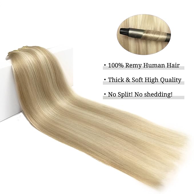 DOORES Human Hair Extensions Clip in Balayage Light Blonde Highlighted Golden Blonde 18 Inch 120g 7pcs Clip in Hair Extensions Natural Straight Hair Extensions