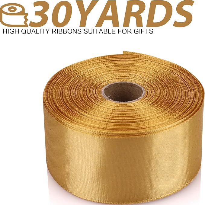 1-1/2 Inch 30 Yards Champagne Gold Solid Satin Ribbon - Image 2
