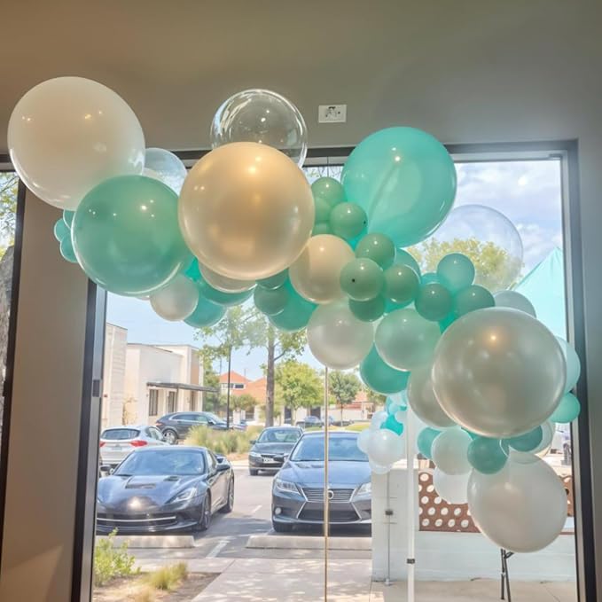 Double Stuffed Teal Balloons, Pearl White Balloon - Image 4