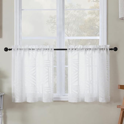 Simplebrand Sheer White Kitchen Curtains 24 Inch Length Tier Curtains 2 Panels by Simplebrand
