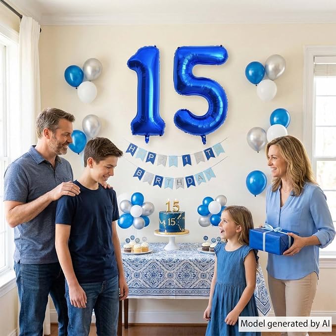 Navy Blue Number 15 Balloon 40 Inch, Shiny Foil Numeral - Image 7