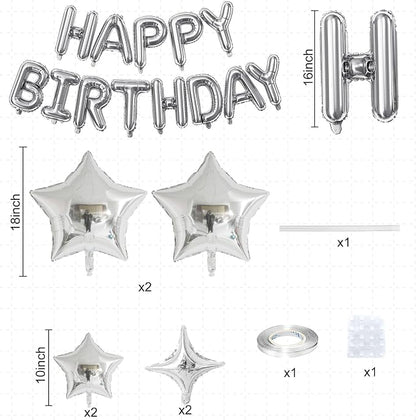Silver Happy Birthday Balloon Banner, 16 Inch Mylar Foil Letter Balloons - Image 2