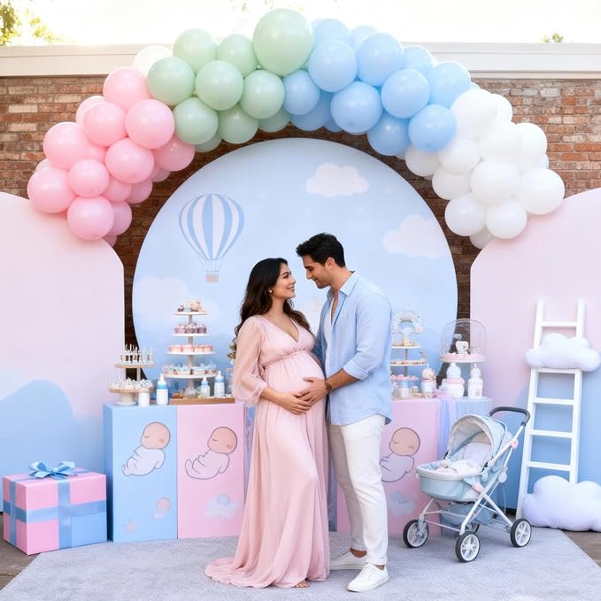Pastel Blue Green Pink White Balloons, Muted Rainbow Dusty Pink Blue Sage Green - Image 8