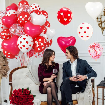 Red and White Heart Balloons, Mothers Day Balloons Heart Shaped Confetti Latex - Image 9