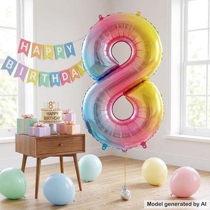40" Rainbow Foil Number 8 Balloon - Image 3