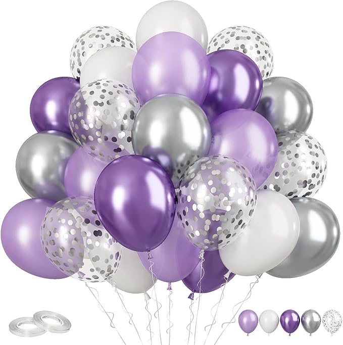Purple Silver Balloons, Girls Baby Shower Women Bridal Shower Wedding by FunHot