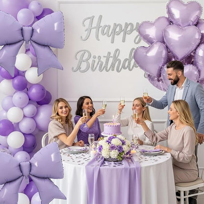 Vuzvuv 17 pcs Purple Heart Balloons Purple Bow Balloons Set, Anniversary - Image 4