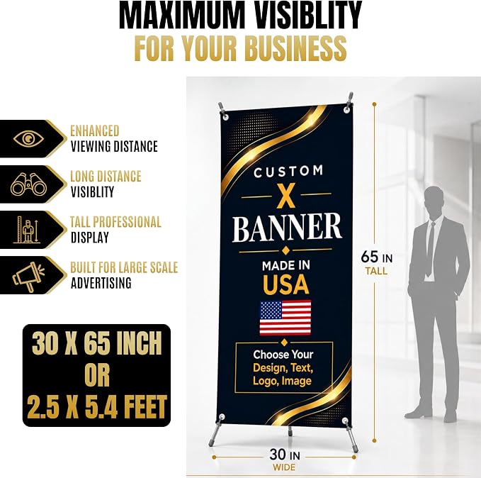 custom x stand banner 30x65" custom banners personalized Printed in USA | - Image 3