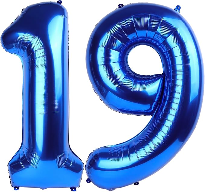 19 Balloon - Metallic Blue Birthday Number Balloons, 40 Inch Decorations | by ALPHADELTAPI