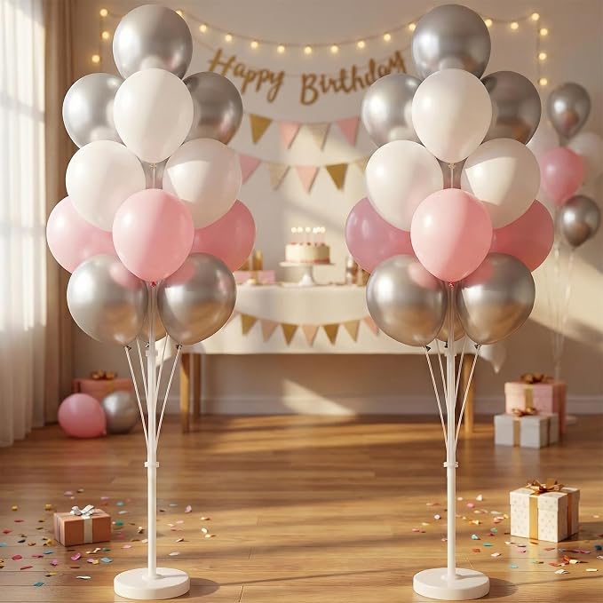 2Set Silver Pink Balloon Column Stand Kit - Image 8