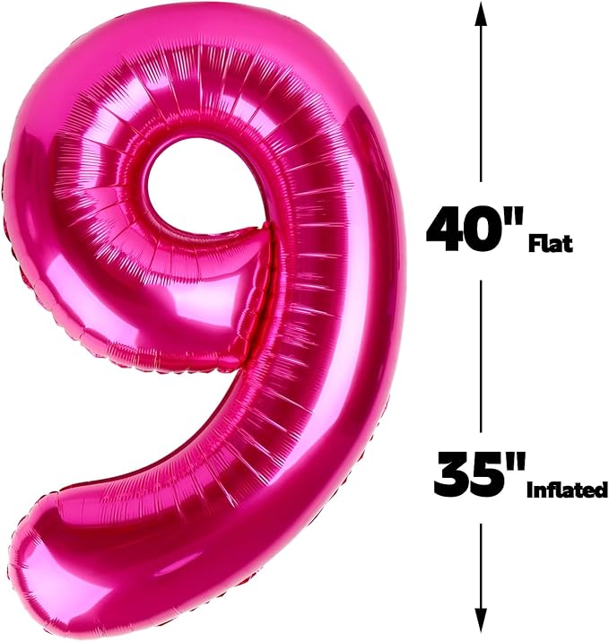 Hot Pink Number 9 Balloon 40 inch, Balloon numbers party supplies, deco photo - Image 2