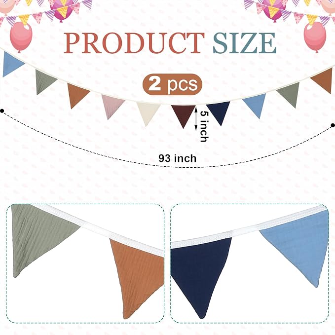 Oudain 2 Pcs Pennant Banner Flags Nursery Garland Triangle Bunting Flags - Image 2