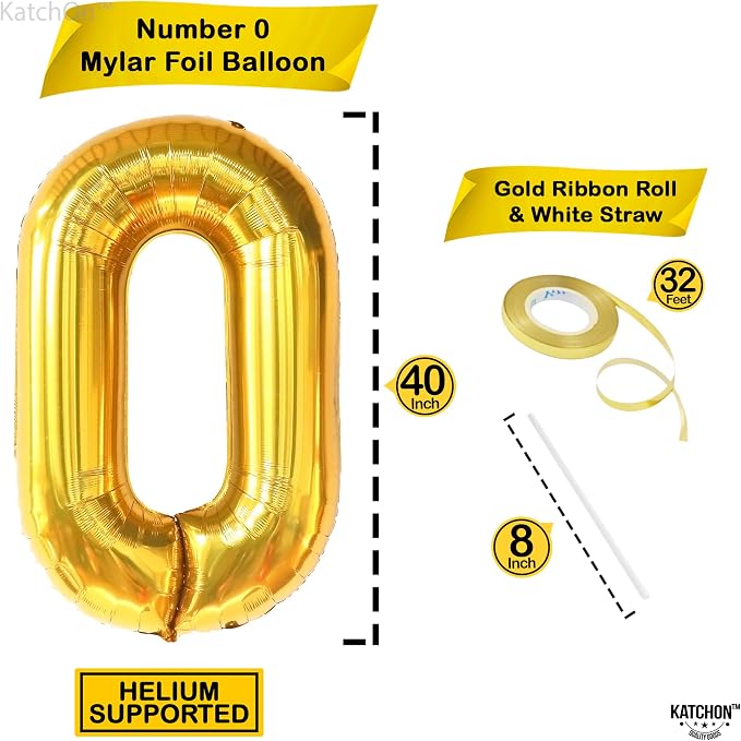 KatchOn Gold 0 Balloon Number 40 Inch, Number 0 Foil Mylar Balloon Zero - Image 4