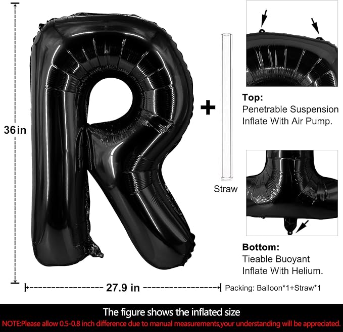 Lovoir 40 Inch Large Black Letter R Balloons Big Size Jumbo Mylar Foil Helium - Image 2