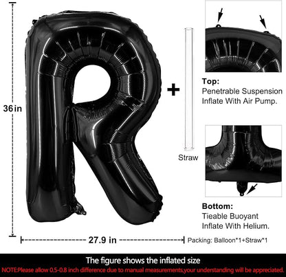 Lovoir 40 Inch Large Black Letter R Balloons Big Size Jumbo Mylar Foil Helium - Image 2