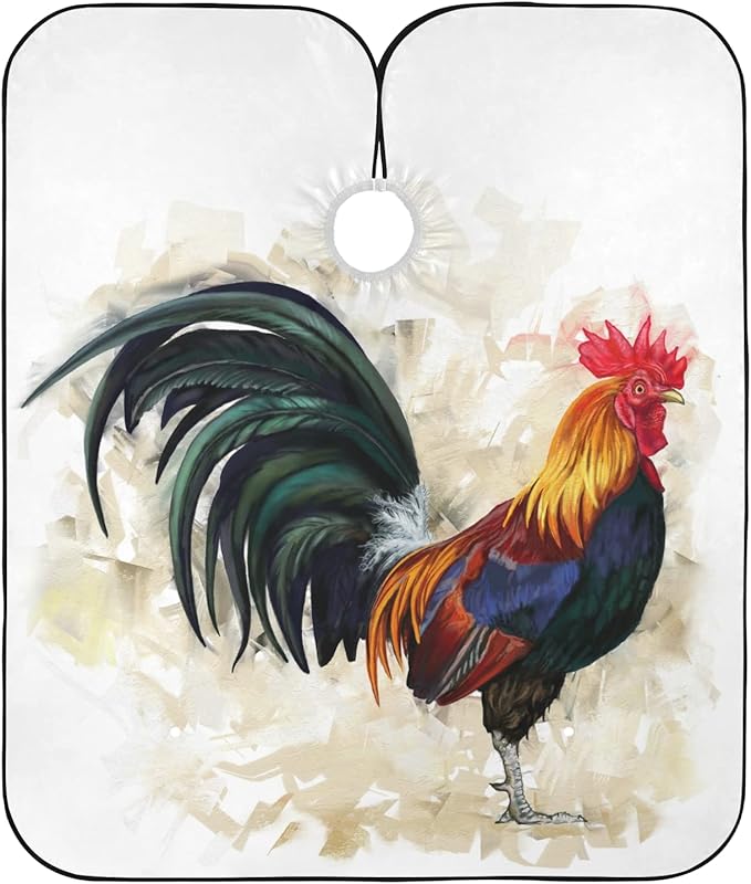 ALAZA Rooster in Vintage Style Barber Cape for Men Women, Waterproof Haircut Apron Beard Shaving Bib Hair Cutting Cloth 55 x 65 Inch