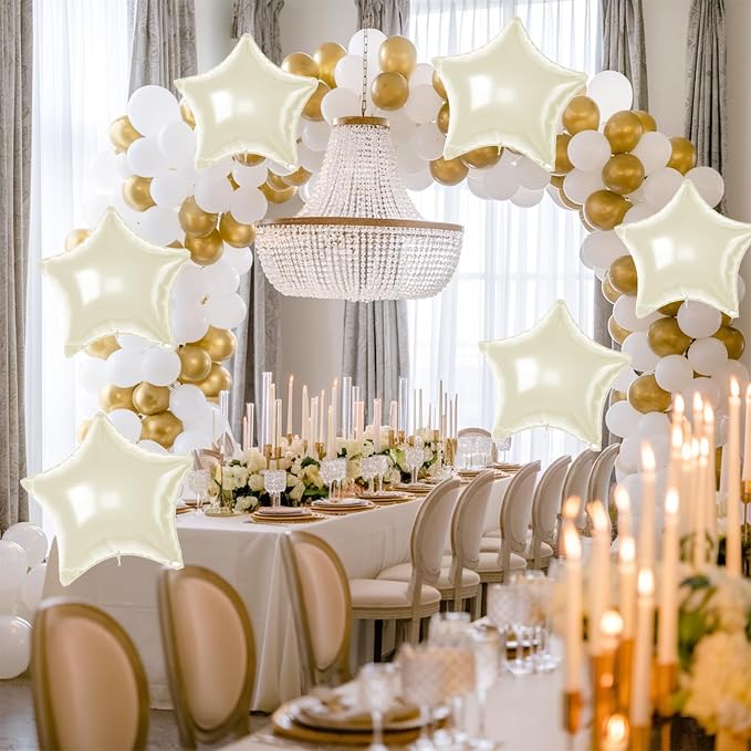 Cream Star Foil Balloons, 18 Inch Beige Aluminum Balloon - Image 4
