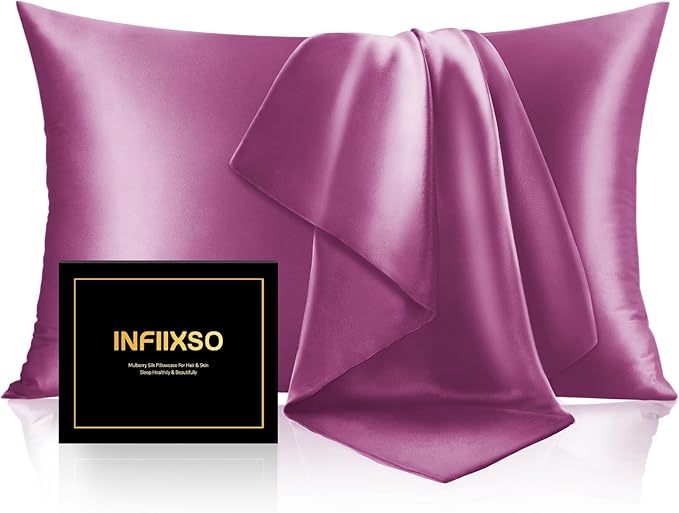 INFIIXSO Mulberry Silk Pillowcase for Hair and Skin, Silk Pillow Cases King Size with Hidden Zipper 20x40 Inches, Extraordinary Smooth and Soft Cooling Pillow Cases for Hot Sleepers(Purple, 1 Pack)
