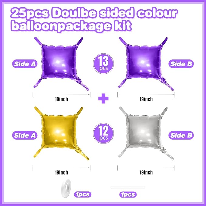 Metallic Purple Gold and Silver Double Sided Square Foil Balloons Wall - Image 2