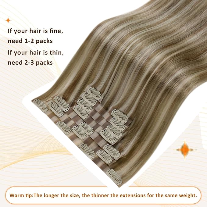 Full Shine Seamless Hair Extensions Clip in Brown Highlights Ash Brown Mix Platinum Blonde Clip in Hair Extensions Thick Ends Ease of Use 16 Inch 8 PCS 120 Grams