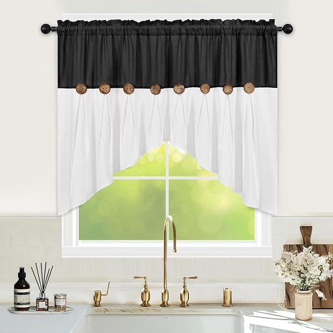 Farmhouse Swag Curtain, Boho Cotton Linen Valance Curtain, Country Rod Pocket by FRAMICS