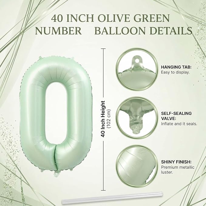 Olive Green Number 10 Balloon 40 Inch, Backdrop - Image 4