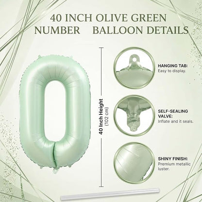 Olive Green Number 0 Balloon 40 Inch, Backdrop - Image 4