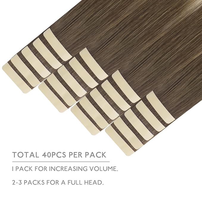 WENNALIFE Tape in Hair Extensions Human Hair, 40pcs 100g 20 inch Ombre Sandy Brown to Platinum Blonde Hair Extensions Real Human Hair Straight Tape in Extensions Invisible Human Hair Extensions
