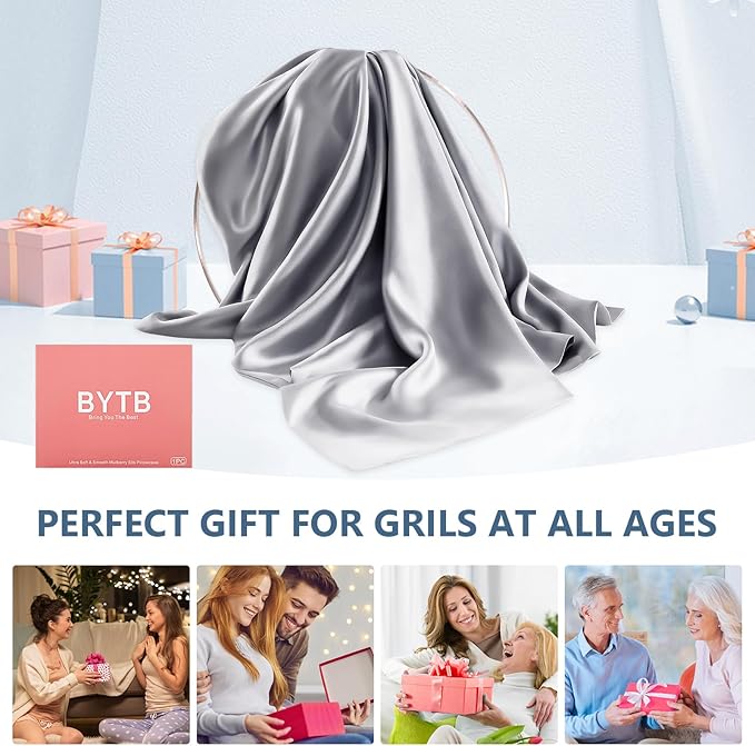Silk Pillow Cases Queen Size 100% Mulberry Silk Pillowcase for Hair and Skin 22 Momme Both Side Grade 6A Silk Cooling Soft Breathable 20 x 30 Inches with Hidden Zipper 1PC, Grey