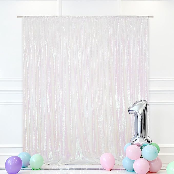 Eternal Beauty White Iridescent 3mm Sequin Backdrop 6x8 Ft by EternalBeauty