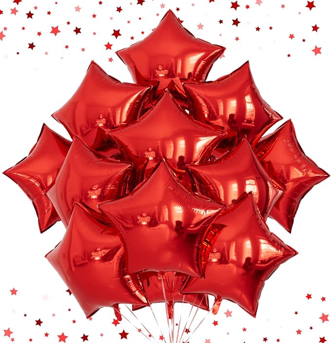 Red Star Balloons, Glitter Star Foil Balloon | 20Pcs 18 Inch Star Balloons by Adeyoo