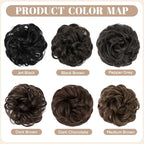 SARLA 2PCS Messy Hair Bun Hair Pieces Wavy Curly Synthetic Updo Fake Scrunchies Ponytail Extension for Women Dark Brown