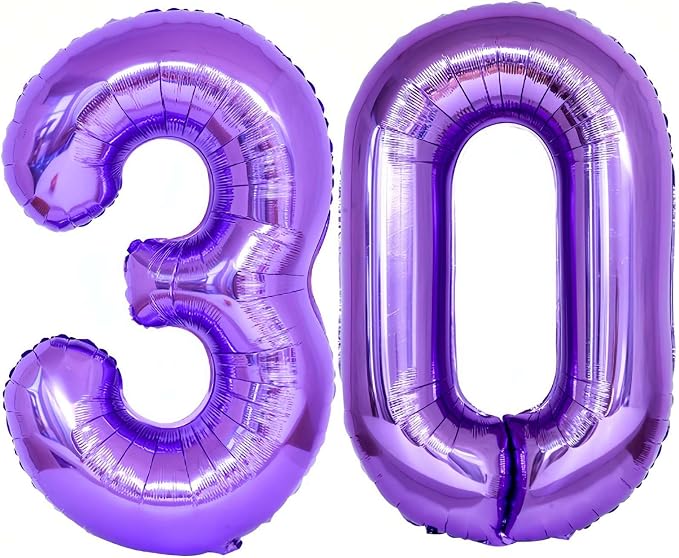 Purple 30 Number Balloons, 40 Inch Giant Number 30 Balloons Foil Mylar Helium by Lovoir