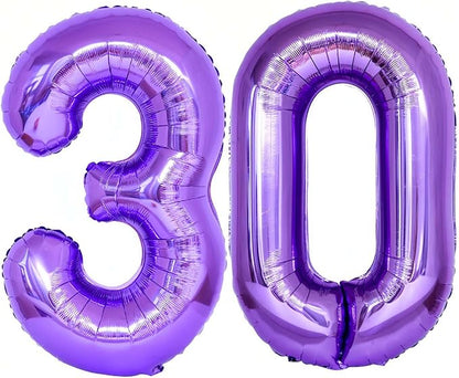 Purple 30 Number Balloons, 40 Inch Giant Number 30 Balloons Foil Mylar Helium by Lovoir