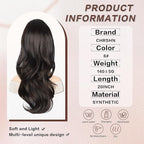Ponytail Extension, Drawstring Ponytail Extension for Women Long Black Brown Wavy Pony Tails Hair Extensions Synthetic Wavy Clip in Ponytail Hairpiece for Women