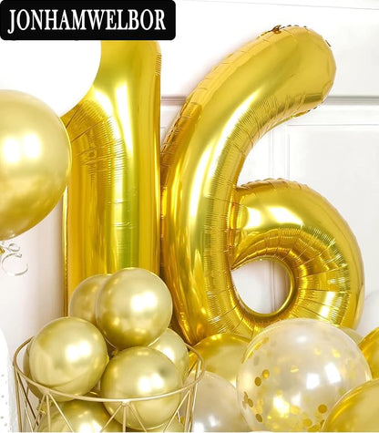Jonhamwelbor 16 Number Balloons Gold Big Giant Jumbo Number 16 Foil Mylar - Image 4