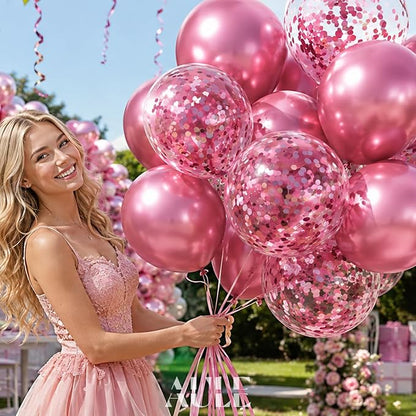 AULE 42Pcs Metallic 12 Inch Pink Confetti Balloons Set | Pink Party Balloons - Image 3