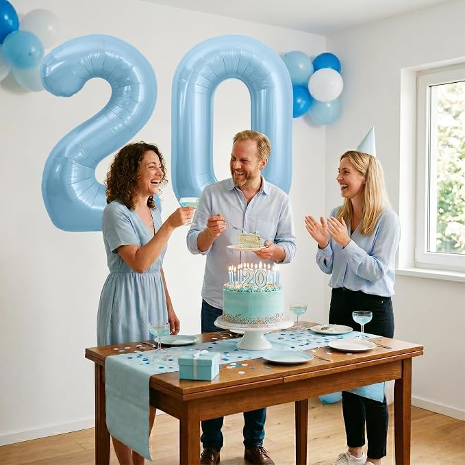 TONIFUL 40 Inch Pastel Blue Number 20 Foil Balloons Large Mylar Foil Digit - Image 6