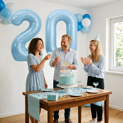 TONIFUL 40 Inch Pastel Blue Number 20 Foil Balloons Large Mylar Foil Digit - Image 6