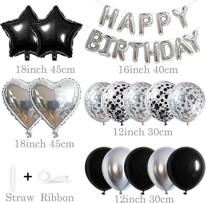 27 Pcs Silver Black Birthday Decorations, 3D Letters Silver Happy Birthday - Image 2