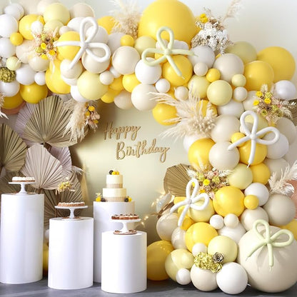 Mustard Yellow Bow Balloon Arch Kit, Sand White Pastel Yellow Balloon Garland - Image 3