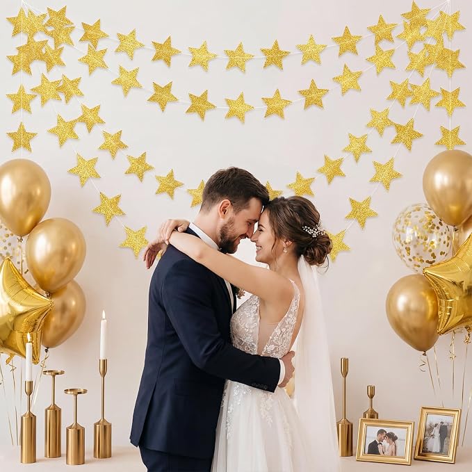 Spakon 65 Feet Glitter Star Paper Garland Banner Hanging Decoration Star - Image 7