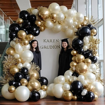 Black White Gold Balloon Garland Double Stuffed, Pearl Sand Champagne Gold - Image 2