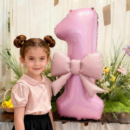 Bow Pink 1 Balloons, 40 Inch Giant Pink Bow Helium Foil Number 1 - Image 4
