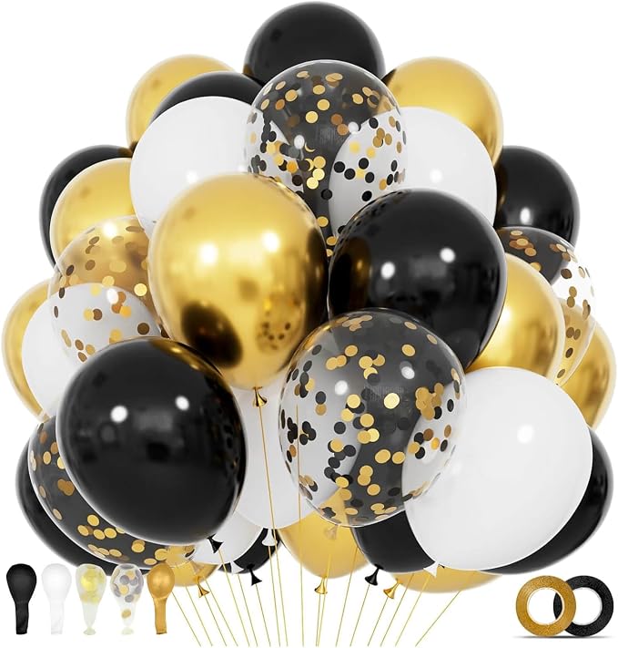 68Pcs Black White Gold Balloons by KUULBELAballoons