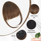BOGSEA Clip in Bangs 100% Human Hair Bangs with Temples Bangs Hairpieces for Women Clip in Fake Bangs for Daily Wear (Medium Reddish Brown, French Bangs)